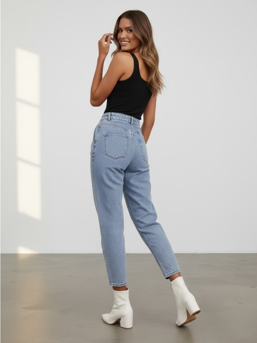 Astr Light Blue Boyfriend Jeans with Paperbag Waist - Picture 2 of 4